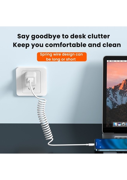 1m Bahar USB Kablosu iPhone 14 13 12 Pro Max Geri Çekilebilir 6A Tip C Mikro USB Şarj Aleti Kablosu Xiaomi Huawei Için Şarj Kablosu (Yurt Dışından)