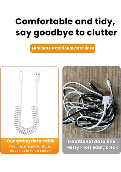 1m Bahar USB Kablosu iPhone 14 13 12 Pro Max Geri Çekilebilir 6A Tip C Mikro USB Şarj Aleti Kablosu Xiaomi Huawei Için Şarj Kablosu (Yurt Dışından)