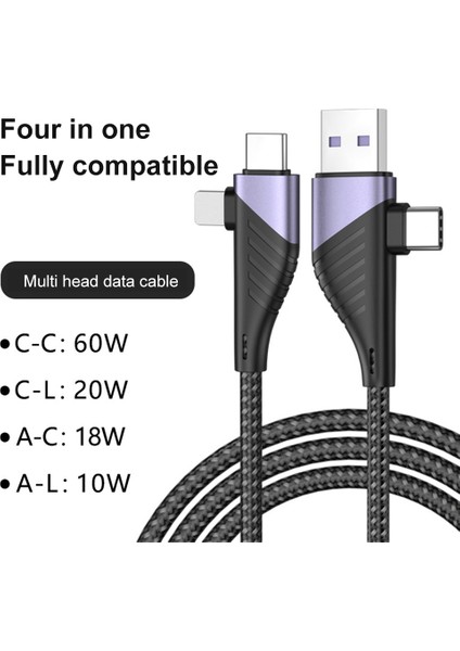 In 1usb C'den USB Tip C'ye Yıldırım Kablosu Pd 65W 20W Hızlı Şarj Şarj Kablosu IPhone Huawei Samsung Mi Redmi Kablosu (Yurt Dışından)