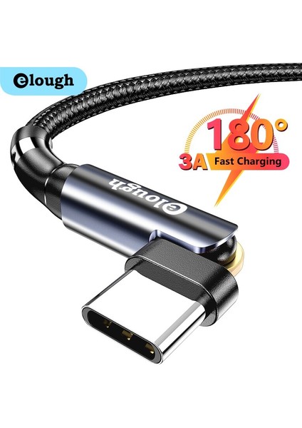 Elough USB Tip C Kablo USB C 3A Hızlı Şarj 3.0 Hızlı Şarj Kablosu Xiaomi Poco Realme Için Huawei Telefon Şarj Veri Kablosu Kablosu (Yurt Dışından)