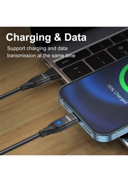 Uslıon 3-In-1 60W USB C - Tip C Manyetik Kablo Süper Hızlı Şarj Qc 4.0 3.0 Usb-C - Mikro USB Kablosu Kablosu iphone Macbook Için (Yurt Dışından)