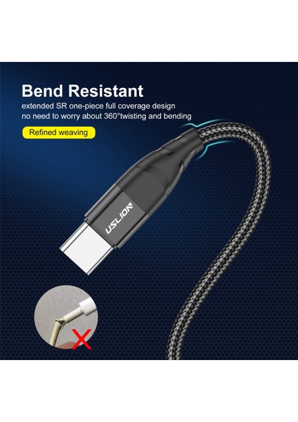 Uslıon USB C Tipi Kablo Tel Samsung S21 Cep Telefonu 3A Hızlı Şarj USB C Kablosu Tip-C Hızlı Şarj Cihazı Xiaomi Not 10 (Yurt Dışından)
