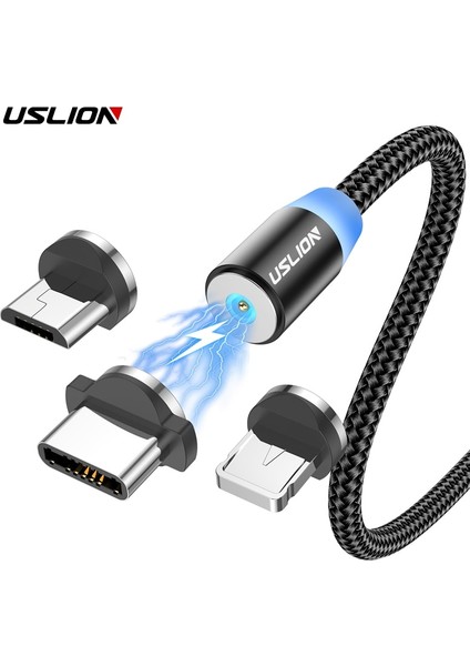 Uslıon LED Manyetik USB Kablosu Hızlı Şarj Tipi C Kablo Mıknatıslı Şarj Cihazı Veri Şarjı Mikro USB Kablosu Cep Telefonu Kablosu USB Kablosu (Yurt Dışından)
