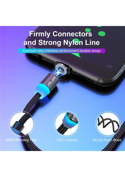 Uslıon LED Manyetik USB Kablosu Hızlı Şarj Tipi C Kablo Mıknatıslı Şarj Cihazı Veri Şarjı Mikro USB Kablosu Cep Telefonu Kablosu USB Kablosu (Yurt Dışından)