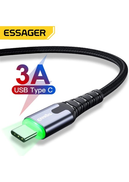 Essager USB Tip C Mikro Kablo Hızlı Şarj LED Tel Kordon Usbc Tip-C Kablo Xiaomi Redmi Için Not 8 7 Samsung Cep Android Telefon Ipad Usb-C Şarj Cihazı (Yurt Dışından)