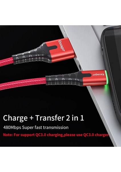 Essager USB Tip C Mikro Kablo Hızlı Şarj LED Tel Kordon Usbc Tip-C Kablo Xiaomi Redmi Için Not 8 7 Samsung Cep Android Telefon Ipad Usb-C Şarj Cihazı (Yurt Dışından)