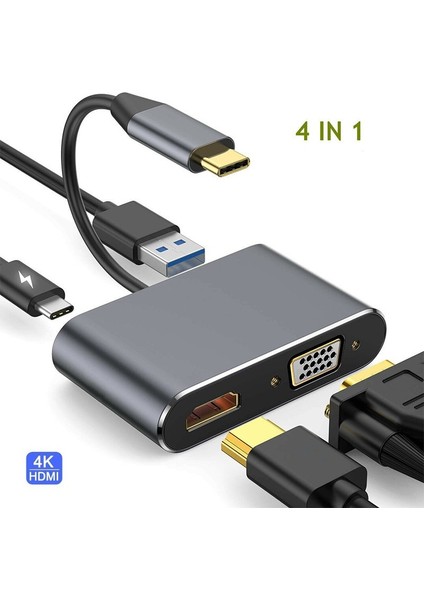 4'ü 1 Arada USB C Tip-C'den HDMI 4K VGA Usb3.0 Ses Video Adaptörü Pd Hızlı Şarj Aleti (Yurt Dışından) fiyatları