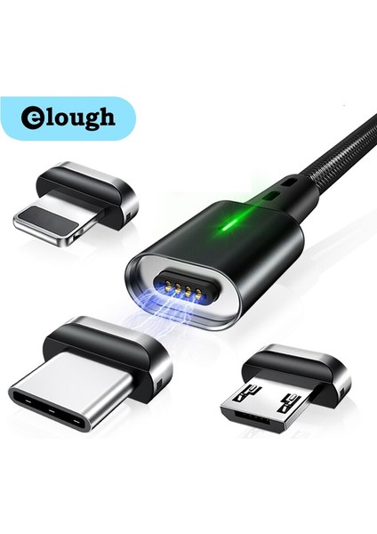 Elough Manyetik Kablo 3A Hızlı Şarj Mikro USB Kablosu iPhone Xiaomi Samsung Qc 3.0 Hızlı Şarj Tipi C Veri Kablosu Tel Kablosu (Yurt Dışından)