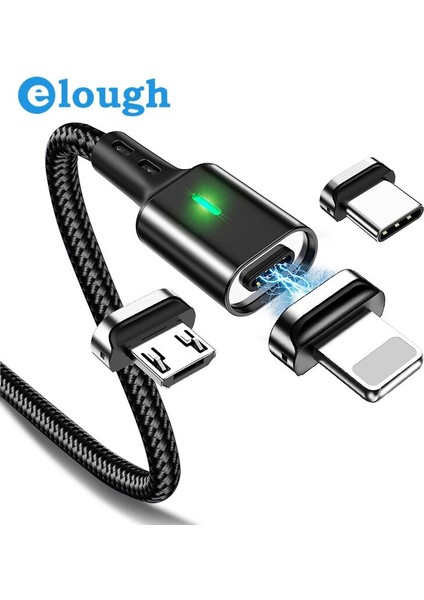 Elough Manyetik Kablo 3A Hızlı Şarj Mikro USB Kablosu iPhone Xiaomi Samsung Qc 3.0 Hızlı Şarj Tipi C Veri Kablosu Tel Kablosu (Yurt Dışından)