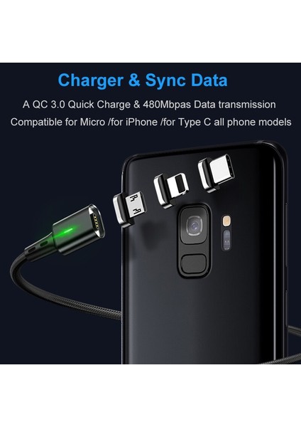 Elough Manyetik Kablo 3A Hızlı Şarj Mikro USB Kablosu iPhone Xiaomi Samsung Qc 3.0 Hızlı Şarj Tipi C Veri Kablosu Tel Kablosu (Yurt Dışından)