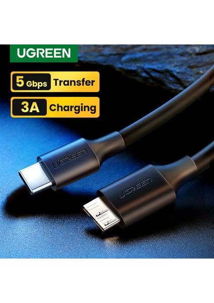 Ugreen USB Tip C - Mikro USB 3.0 Harici Sabit Sürücü Hızlı Veri Aktarımı ve Şarj Senkronizasyon Kablosu Western Seagate Toshiba Canvio Samsung Galaxy S5 Not 3 (Yurt Dışından)