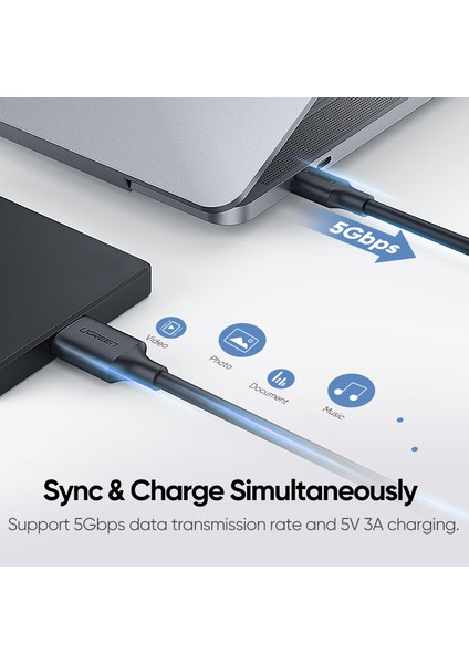 Ugreen USB Tip C - Mikro USB 3.0 Harici Sabit Sürücü Hızlı Veri Aktarımı ve Şarj Senkronizasyon Kablosu Western Seagate Toshiba Canvio Samsung Galaxy S5 Not 3 (Yurt Dışından)