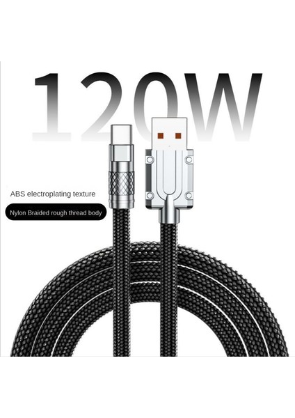 120W 6A Süper Hızlı Şarj C Tipi Naylon Kablo Hızlı Şarj Hızlı Şarj Kablosu, Gösterge Işığı ile Ip 14 Plus 13 Pro Max Için USB Kablosu (Yurt Dışından)