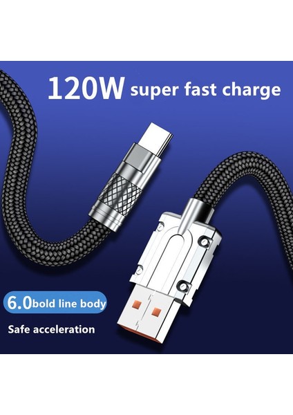 120W 6A Süper Hızlı Şarj C Tipi Naylon Kablo Hızlı Şarj Hızlı Şarj Kablosu, Gösterge Işığı ile Ip 14 Plus 13 Pro Max Için USB Kablosu (Yurt Dışından)