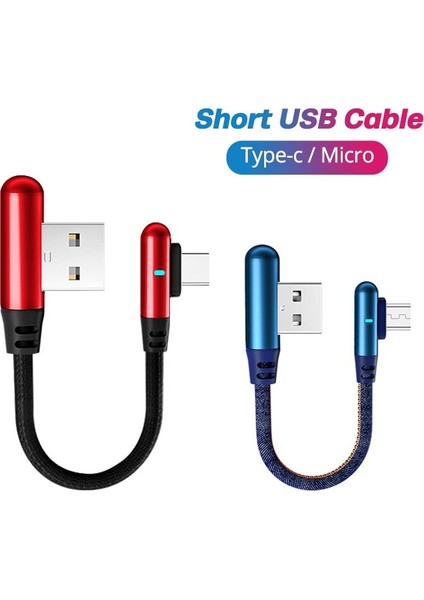 0.25 M USB C Kablosu Kısa Taşınabilir 90 Derece Mikro USB Hızlı Şarj Veri Kablosu Powerbank Dizüstü Cep Telefonu Şarj Cihazı Tel (Yurt Dışından)
