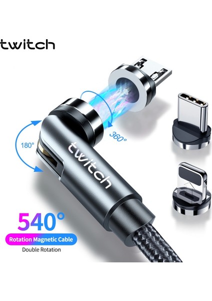 Twitch 540 Döndür Manyetik Kablo Mikro USB C Tipi Kablo Manyetik Şarj Şarj Aleti Kablosu iPhone Xiaomi Samsung Için USB Telefon Kablosu (Yurt Dışından)