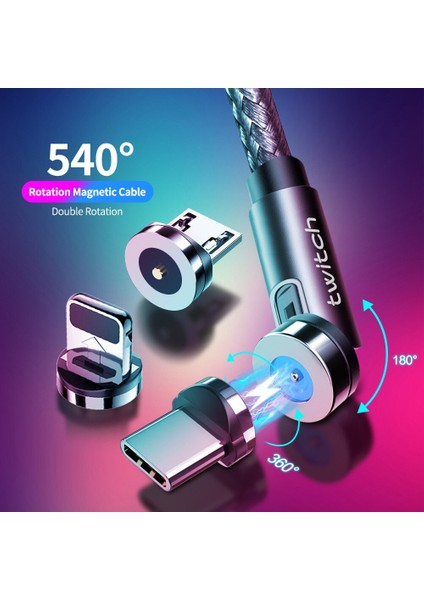 Twitch 540 Döndür Manyetik Kablo Mikro USB C Tipi Kablo Manyetik Şarj Şarj Aleti Kablosu iPhone Xiaomi Samsung Için USB Telefon Kablosu (Yurt Dışından) modelleri