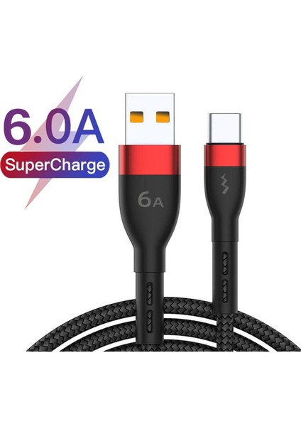 1m/2m Örgülü USB Tip C Hızlı Şarj Kablosu / 6A 66W Hızlı Şarj Tip C Şarj Kablosu Evrensel Android ve Huawei ile Uyumlu (Yurt Dışından)
