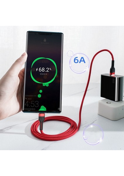 1m/2m Örgülü USB Tip C Hızlı Şarj Kablosu / 6A 66W Hızlı Şarj Tip C Şarj Kablosu Evrensel Android ve Huawei ile Uyumlu (Yurt Dışından)