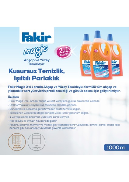 Magic 2'si 1 Arada Ahşap ve Sert Yüzey Temizleyici 1000ml x 3 Adet