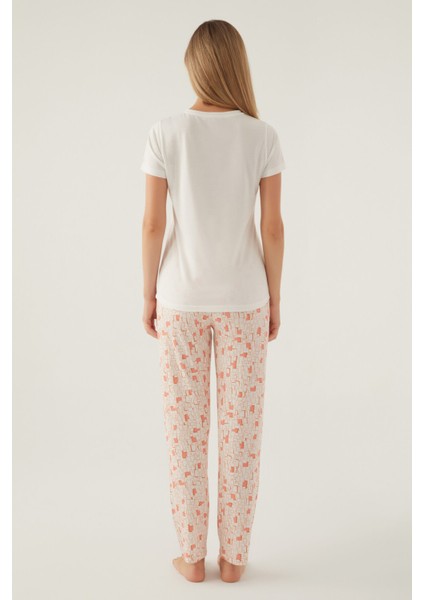 Buttoned Krem Kadın Kısa Kol Pijama Takımı modelleri