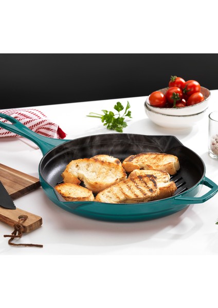 Guss Chef Döküm Yuvarlak Grill Tava 28 cm Turkuaz