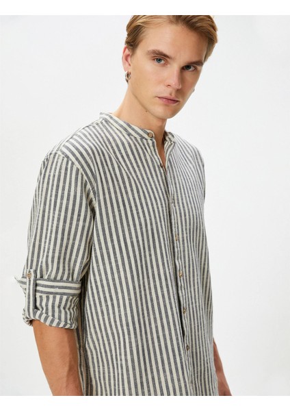 4SAM60012HW 7s2 Lacıvert Cızgılı Erkek Dokuma Uzun Kollu Gomlek fiyatları