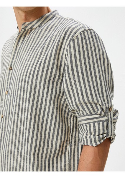 4SAM60012HW 7s2 Lacıvert Cızgılı Erkek Dokuma Uzun Kollu Gomlek modelleri