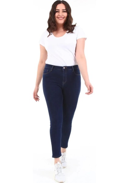 Kadın Yüksek Bel Skinny Fit Jeans Büyük Beden Kot Pantolon Parlament Mavi C597