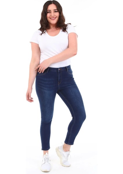 Kadın Yüksek Bel Skinny Fit Jeans Büyük Beden Kot Pantolon Taşlanmış Parlament C597