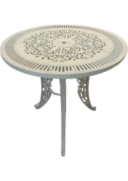 Ferforje Görünümlü Plastik Yuvarlak Masa, 2 Yıl Garantili, Bahçe, Balkon ve Dış Mekan Kullanım İçin Uygun, Beyaz Plastik Tek Yuvarlak Masa fiyatları