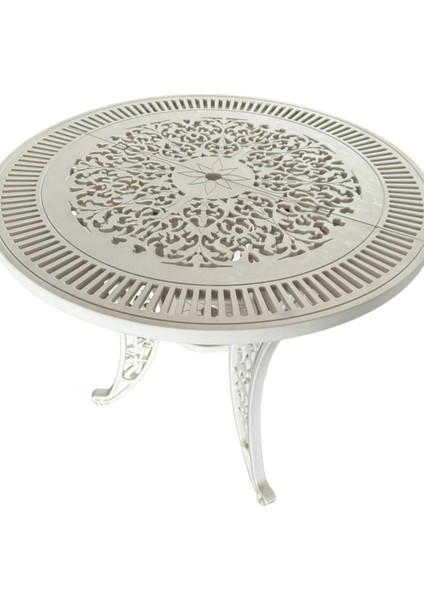 Ferforje Görünümlü Plastik Yuvarlak Masa, 2 Yıl Garantili, Bahçe, Balkon ve Dış Mekan Kullanım İçin Uygun, Beyaz Plastik Tek Yuvarlak Masa fırsatları