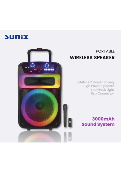 3000 mAH Mikrofonlu Ledli Taşınabilir Bluetooth Hoparlör BTS-81