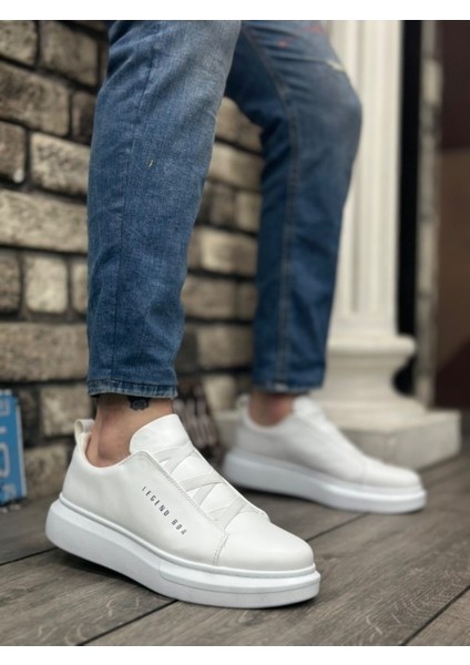 Kalın Yüksek Taban Çapraz Bant Beyaz Erkek Ayakkabı