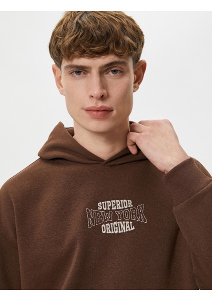 Oversize Hoodie Kolej Işlemeli Kanguru Cep Detaylı Şardonlu