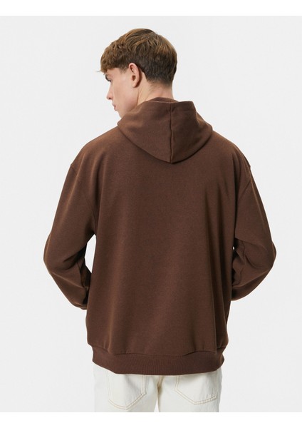 Oversize Hoodie Kolej Işlemeli Kanguru Cep Detaylı Şardonlu