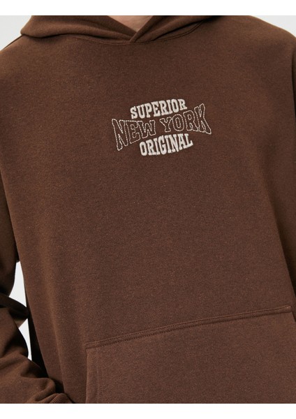 Oversize Hoodie Kolej Işlemeli Kanguru Cep Detaylı Şardonlu