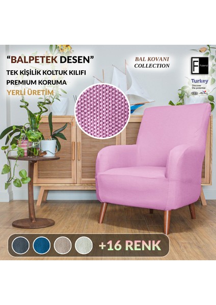 Likrali tek kişilik koltuk kılıfı streç lastıklı berjer çekyat kanepe örtüsü Balpeteği Berjer kılıfı pembe