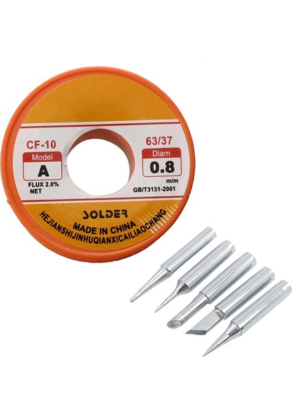 Bradoo- Kalay Kurşun Lehim Çekirdek Akı Lehimleme Kaynak Lehim Teli Makara Makarası 0.8mm 63/37 ve P36 Lehimleme Istasyonu Konik Konik 60 W Havya Ucu 5 Adet (Yurt Dışından) modelleri