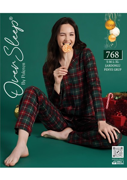 Over Sleep Kadın Poleren Yılbaşı Pijama Takımı