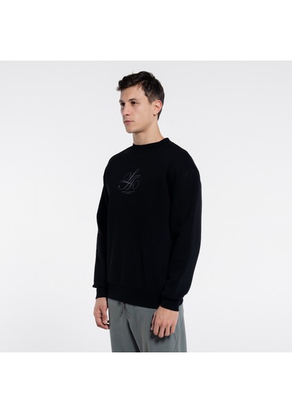 Friday Offset Dom Erkek Siyah Bisiklet Yaka Ekstra Oversize Sweatshirt - 3 Iplik