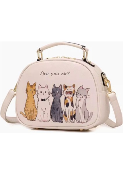 Bahar Omuz Çantası Kedi Desenli Kadın Çantası Crossbody Çanta (Yurt Dışından)