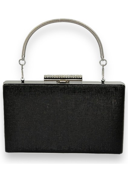Siyah Renk Çizilmez Derili Metal Kasalı Zincirli Bayan Abiye Çanta Gece Çantası Düğün Nişan Kına Gelin Party Çantası Mezuniyet Portföy Clutch