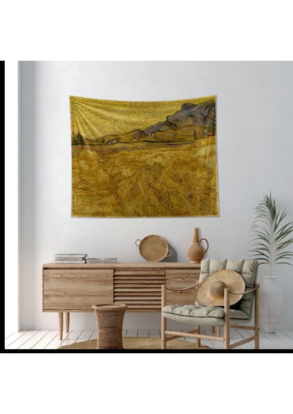 Orakçı ve Güneş ile Buğday Tarlası Duvar Örtüsü - 106 cm x 135 cm