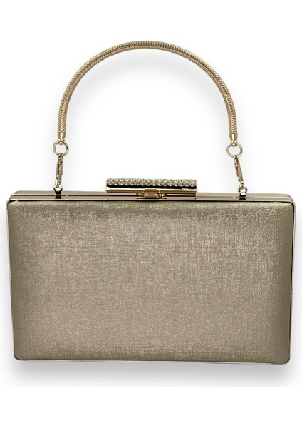 Altın Gold Dore Renk Çizilmez Derili Metal Kasalı Zincirli Bayan Abiye Çanta Gece Çantası Düğün Nişan Kına Gelin Party Çantası Mezuniyet Portföy Clutch