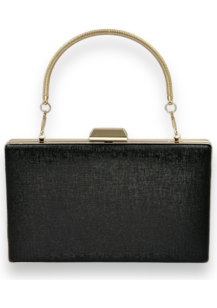 Siyah Renk Çizilmez Derili Metal Kasalı Zincirli Bayan Abiye Çanta Gece Çantası Düğün Nişan Kına Gelin Party Çantası Mezuniyet Portföy Clutch