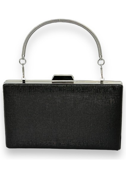 Siyah Renk Çizilmez Derili Metal Kasalı Zincirli Bayan Abiye Çanta Gece Çantası Düğün Nişan Kına Gelin Party Çantası Mezuniyet Portföy Clutch