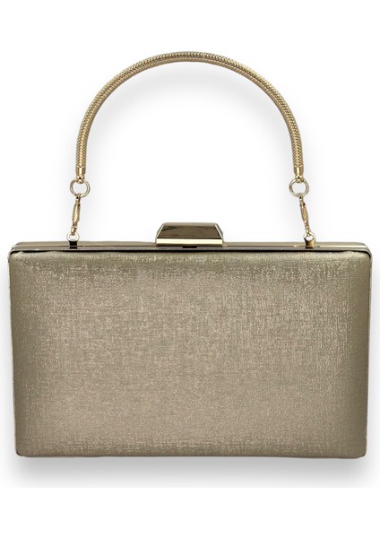 Altın Gold Dore Renk Çizilmez Derili Metal Kasalı Zincirli Bayan Abiye Çanta Gece Çantası Düğün Nişan Kına Gelin Party Çantası Mezuniyet Portföy Clutch