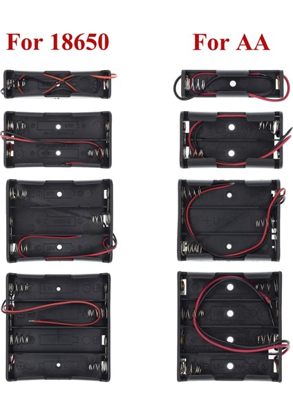 Plastik Standart Boyut AA/18650 Pil Tutucu Kutusu Kasa Siyah Tel Kurşunlu 3.7V/1.5V Klips 1 Adet (Yurt Dışından)