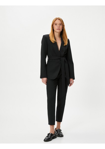 Blazer Ceket Düğmeli Fleto Cepli Beli Kuşaklı